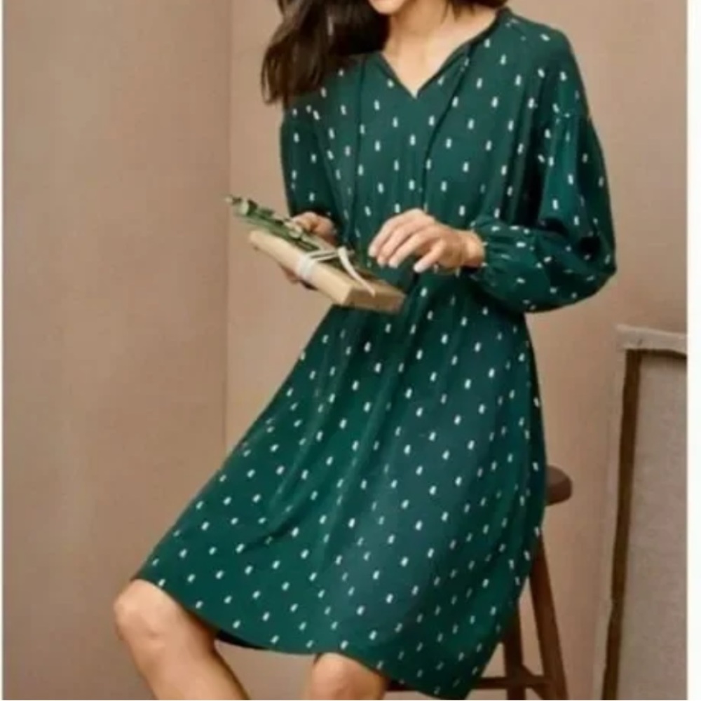 Garnet HILL Green Polka Dot Dress size XL Organic Cotton